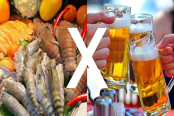 Khi kết hợp bia với hải sản cũng là nguyên nhân khiến thanh niên phải cấp cứu.