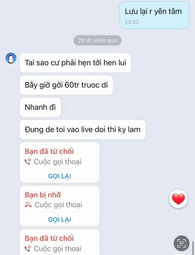 Đoạn tin nhắn anh N. đòi tiền Mây Bae