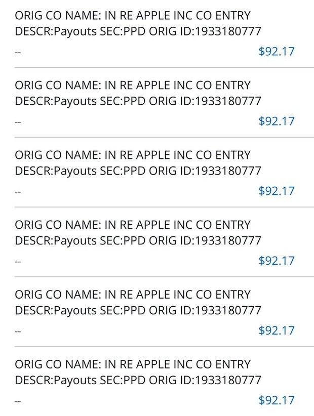 Các khoản thanh toán bồi thường đầu tiên trị giá 92.17 USD đã được Apple gửi đến người dùng