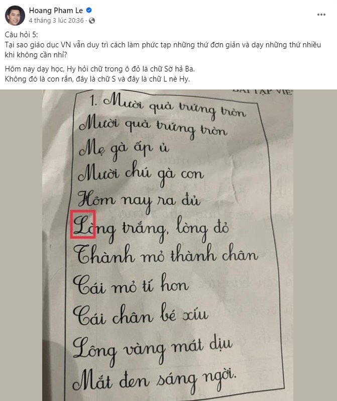 Bài viết ca sĩ Lê Hoàng (The Men) đăng đàn chê giáo dục Việt Nam gây chú ý