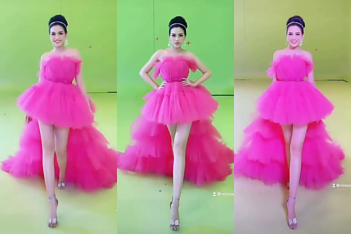 Hoa hậu Việt Nam 2020 thường xuyên diện trang phục cắt xẻ, ngắn trên gối để khoe lợi thế đôi chân dài thẳng tắp.