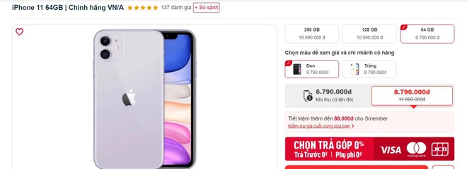 Giá iPhone 11 tại CellphoneS, đang là 8,79 triệu đồng