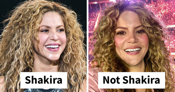 Ca sĩ Shakira (trái) và 'song trùng' của cô (phải)