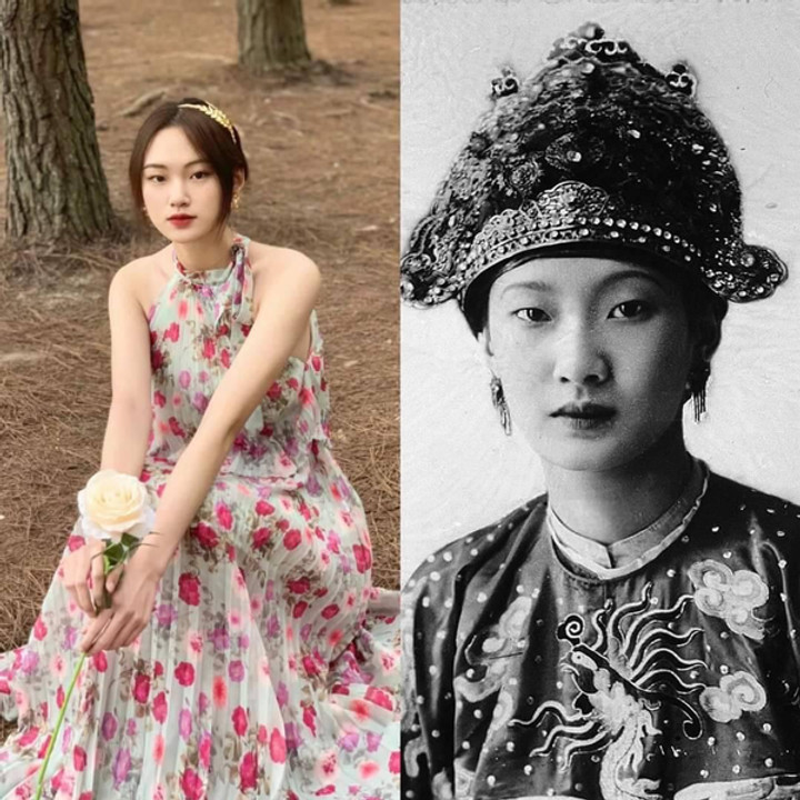 Nữ sinh tại Hà Nội (trái) và hoàng hậu Nam Phương