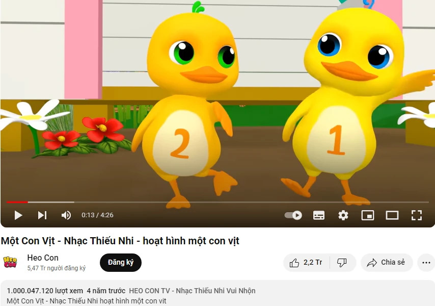 'Một con vịt' trở thành bài hát Việt đầu tiên cán mốc 1 tỷ lượt xem trên YouTube