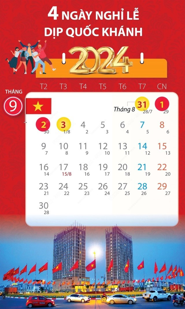 Ngày nghỉ lễ 2/9/2024 rơi vào thứ Hai