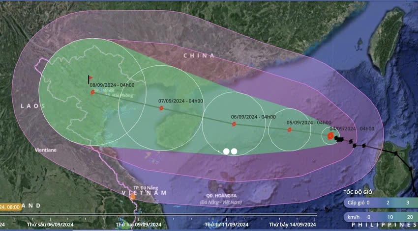 Dự báo vị trí và đường đi của bão số 3 có thể thành siêu bão, ảnh hưởng trực tiếp đất liền Việt Nam.