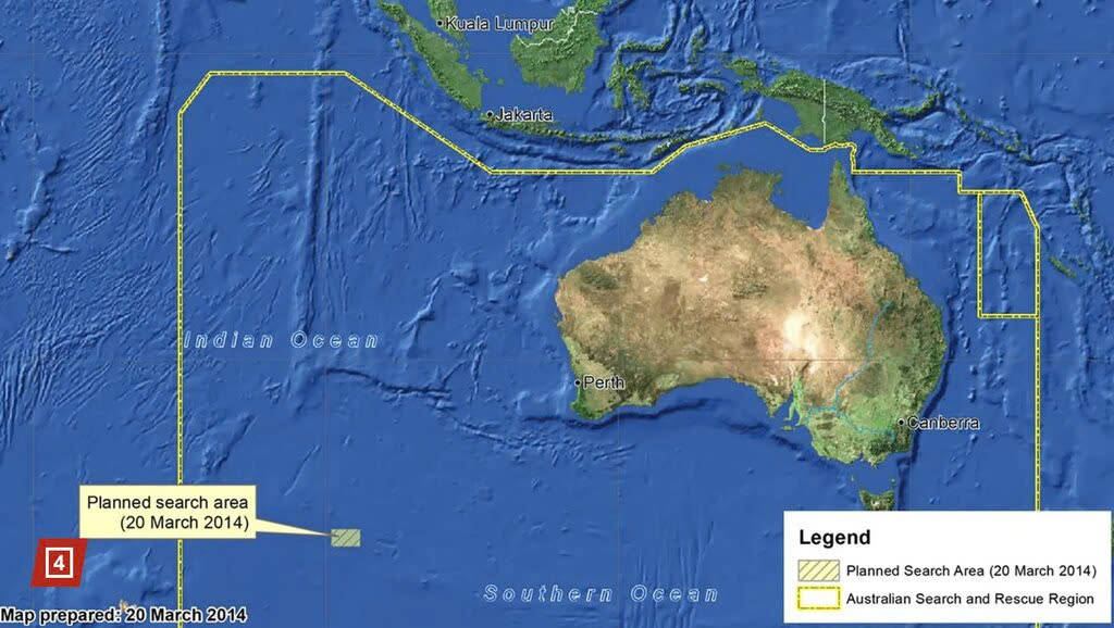 Khu vực tìm kiếm MH370 năm 2014. (Ảnh: Australian Maritime Safety Authority)