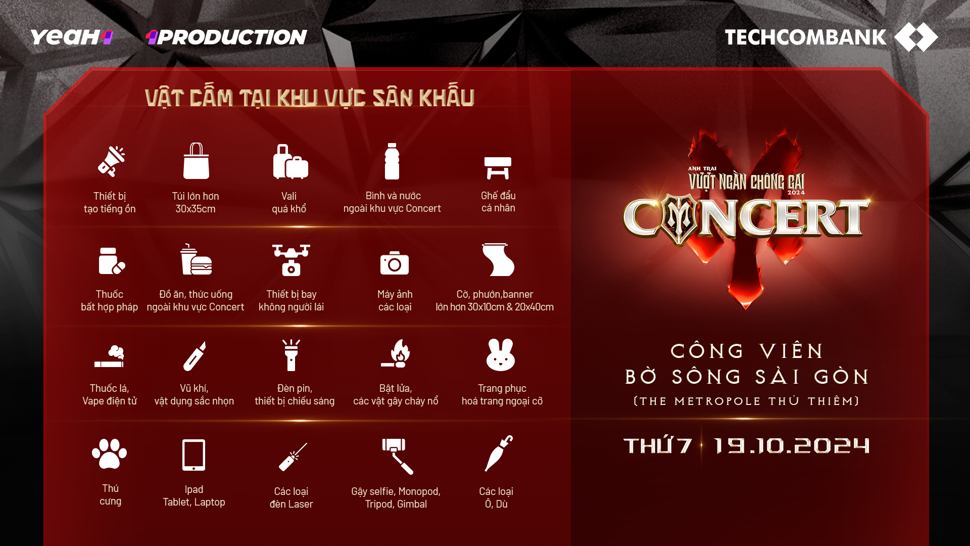 Danh sách vật dụng bị cấm tại khu vực sân khấu concert Anh Trai Vượt Ngàn Chông Gai 2024