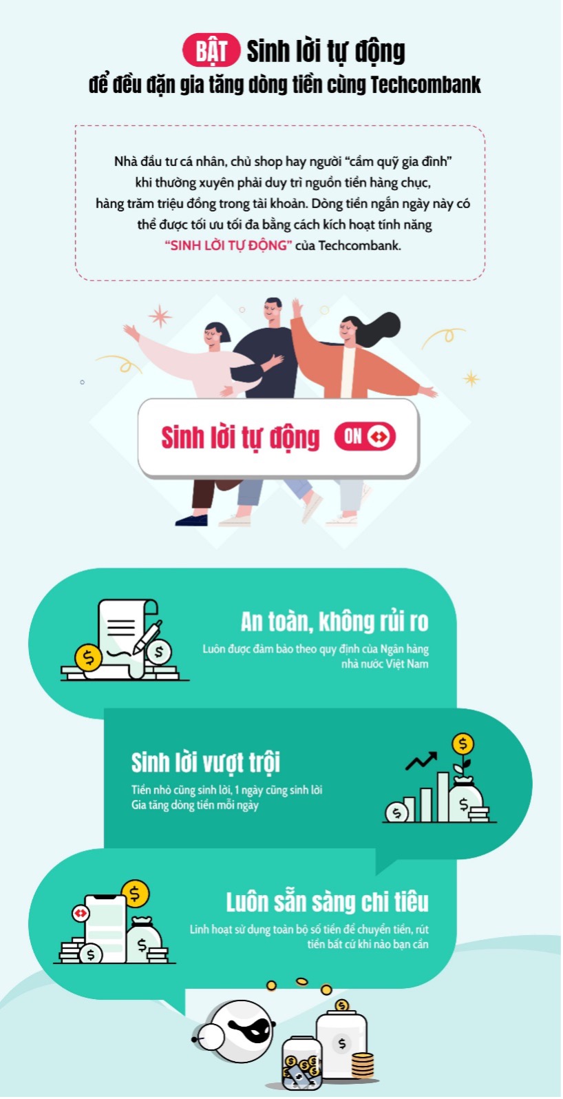 Sinh lời tự động là dịch vụ hiệu quả của Techcombank giúp khách hàng quản lý tài chính hiệu quả