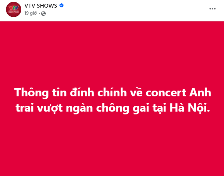 Fanpage VTV Shows nhanh chóng đính chính về sự cố nhầm lẫn