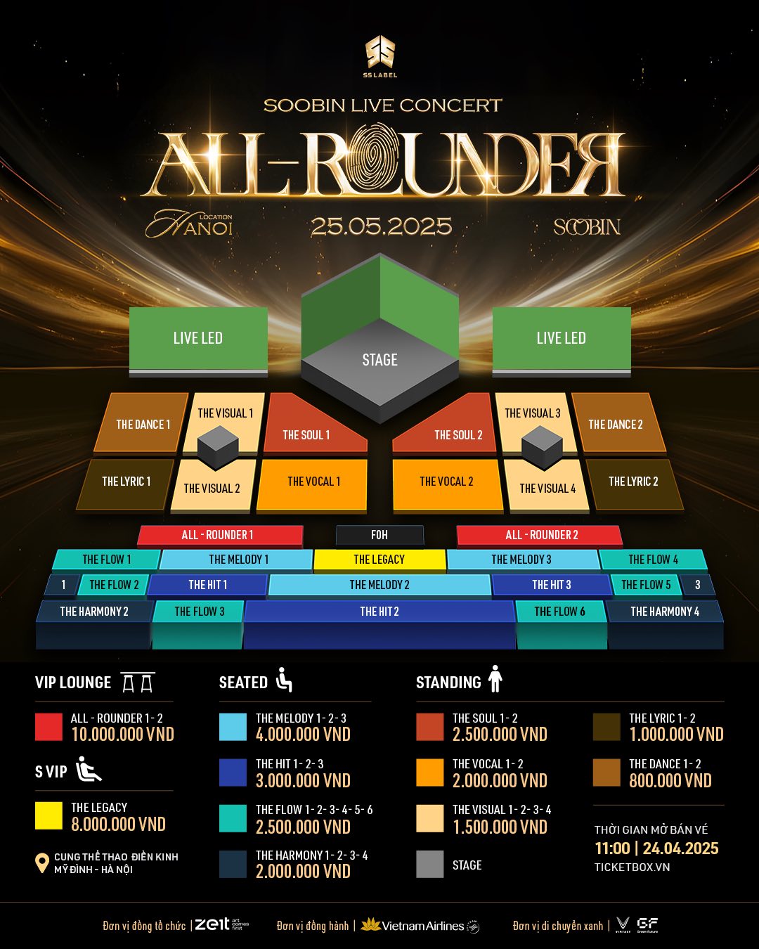 Toàn cảnh sơ đồ sân khấu và giá vé cho concert