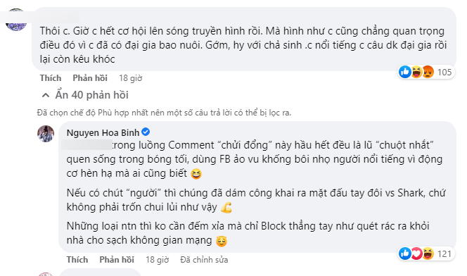 Vị doanh này đích thân để lại bình luận phản pháo anti-fan giúp Phương Oanh.