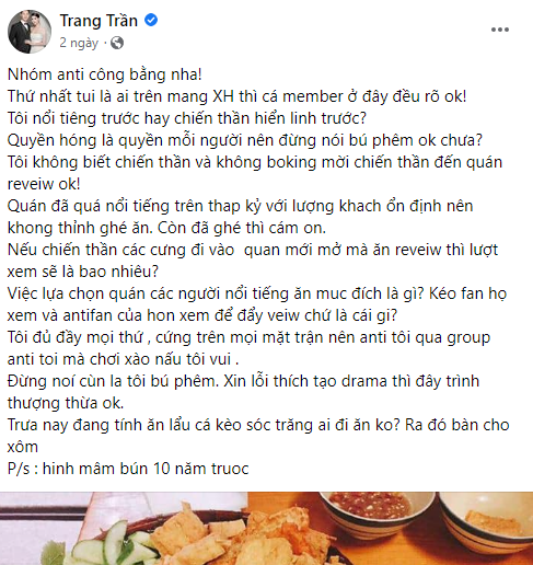Trang Trần đăng liên 2 bài viết trong hội anti-fan Võ Hà Linh. Ảnh: Chụp màn hình