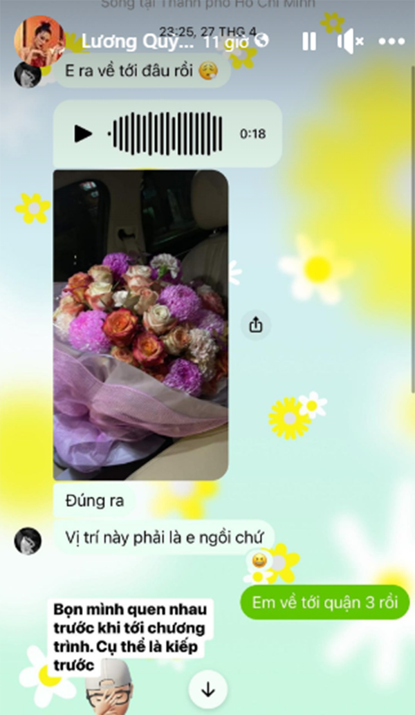 Tin nhắn cũ Tiến Phát gửi cho Quỳnh Lương sau khi cả 2 bén duyên trong 'Người ấy là ai'. Ảnh: FBNV