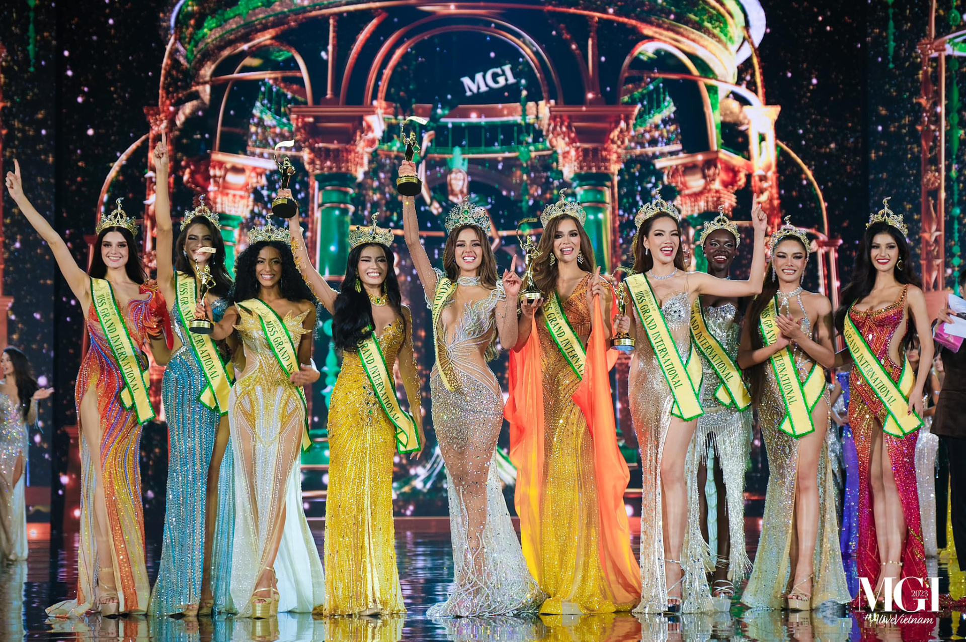 Top 10 của 'Miss Grand International 2023'. Ảnh: FBNV