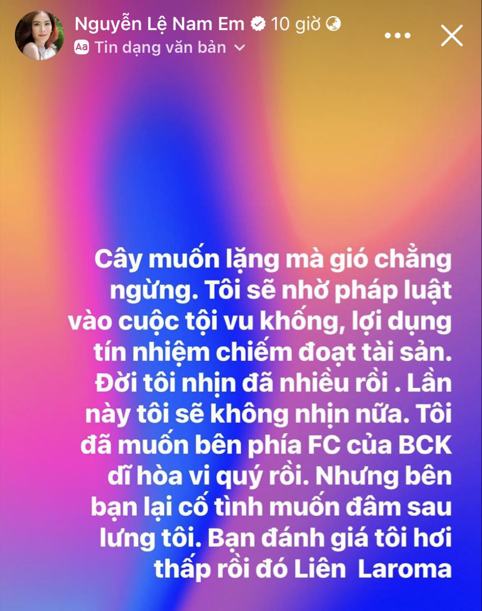 Nữ ca sĩ không ngại tố FC Bạch Công Khanh là kẻ đứng sau mọi chuyện ác ý lần này. Ảnh: FBNV
