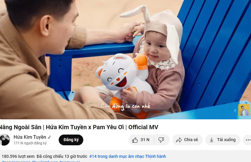 Sau 13 giờ công chiếu, MV của Pam đã lọt top trending Youtube. Ảnh: Chụp màn hình.