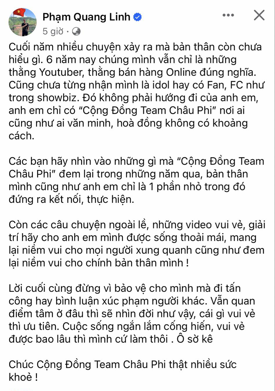 Nguyên văn bài đăng đầy tâm trạng của Quang Linh Vlog. Ảnh: Chụp màn hình