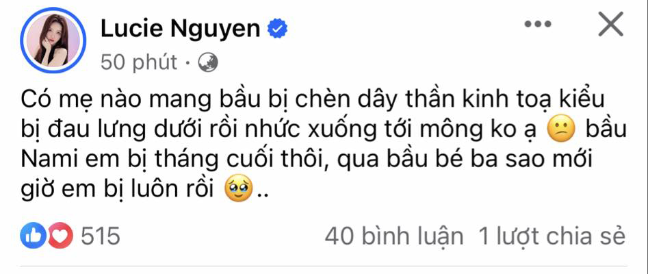 Lucie Nguyễn than thở vì bệnh đau lưng ở mẹ bầu đến quá sớm.