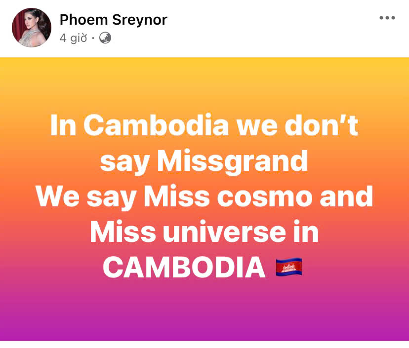 Miss Grand Cambodia 2023 Phoem Sreynor gây tranh cãi với phát ngôn sau vụ lùm xùm tước quyền đăng cai Miss Grand International 2024 - ảnh 1