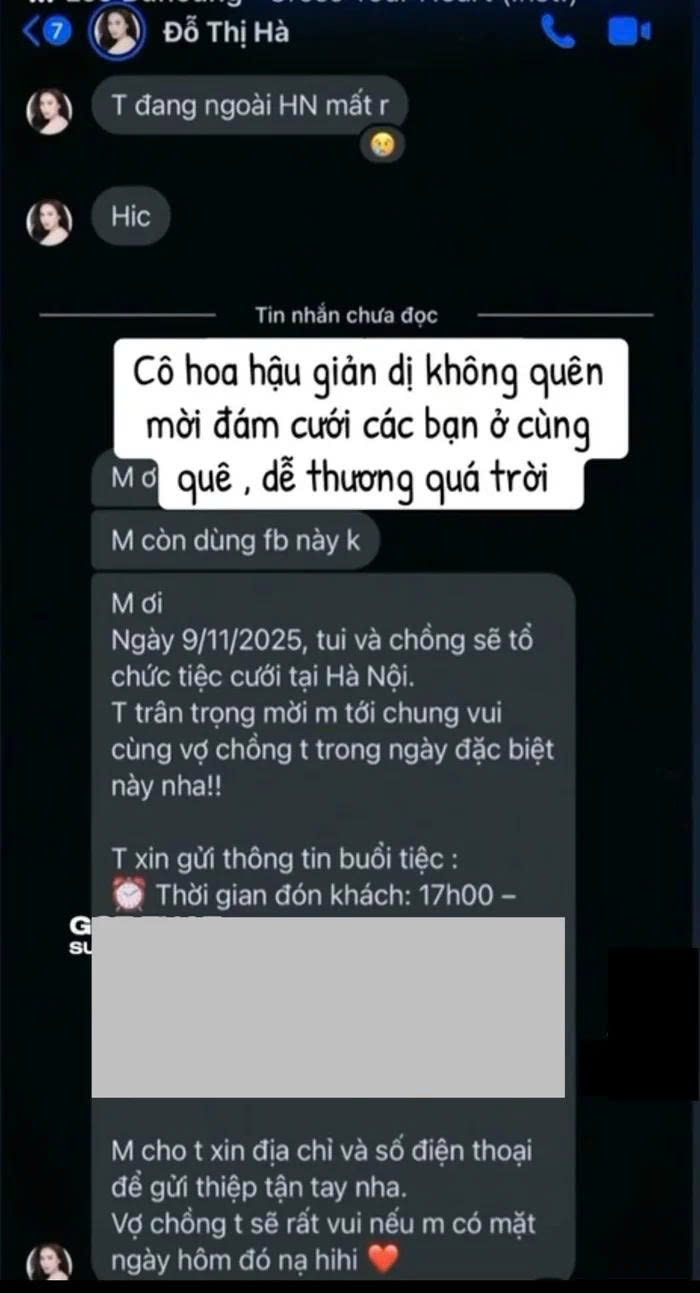 Hoa hậu Đỗ Thị Hà gây xôn xao mạng vì đoạn tin nhắn mời cưới gửi bạn cũ - ảnh 2