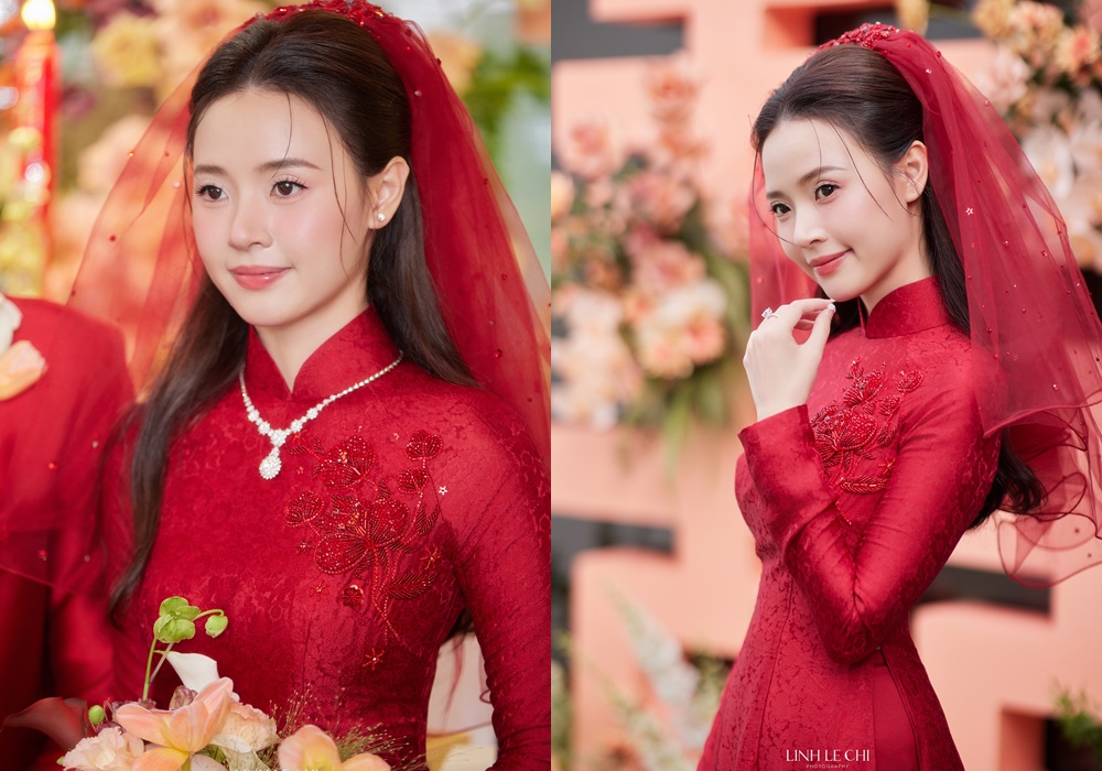 Midu diện áo dài đỏ có hoạ tiết hoa mơ trong tuyết mang ý nghĩa đặc biệt trong ngày lễ vu quy - ảnh 6