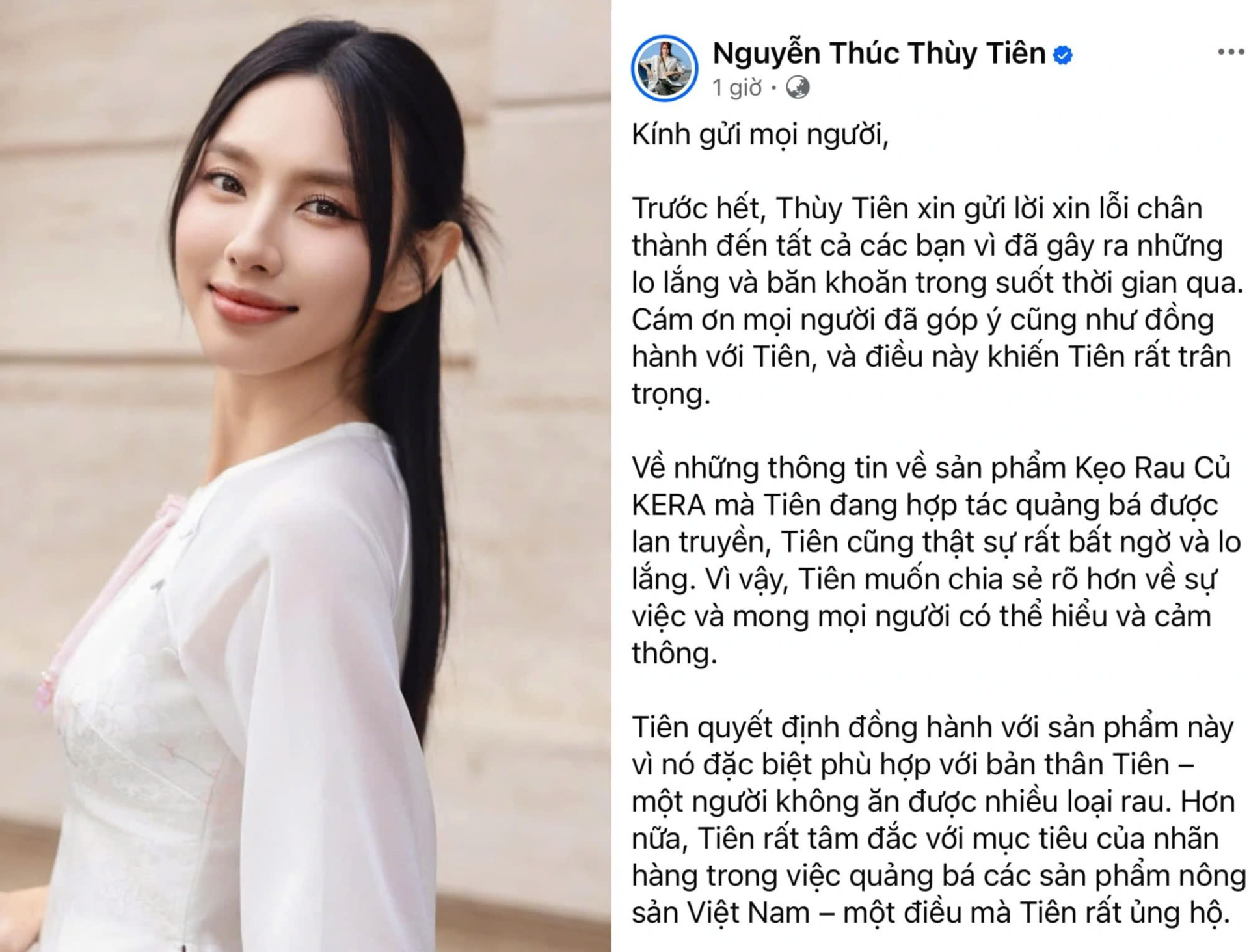 Dòng chia sẻ của Hoa hậu Thùy Tiên giữa ồn ào. (Ảnh: FBNV/Chụp màn hình)
