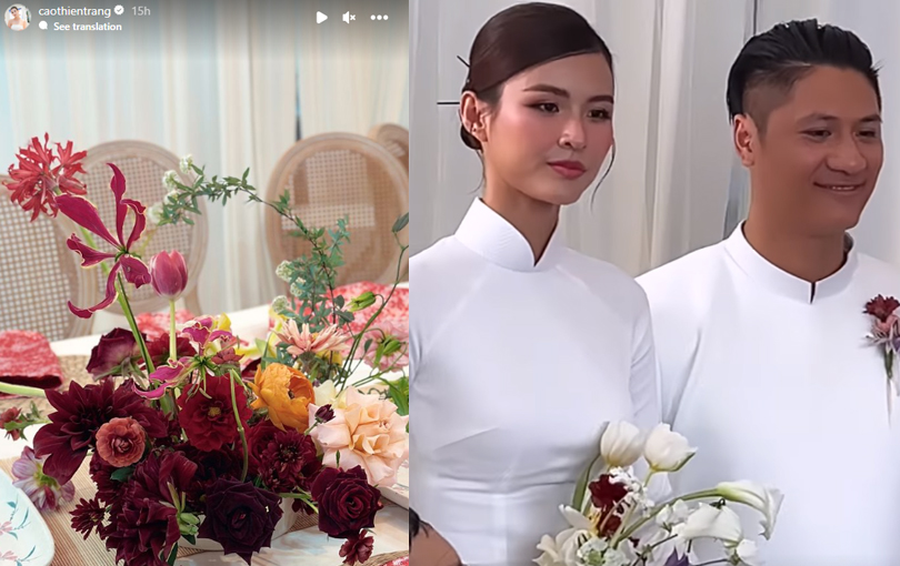 Hoa hậu Bùi Xuân Hạnh đi bê tráp cho lễ cưới của Cao Thiên Trang, danh tính ông xã người mẫu được hé lộ - ảnh 4