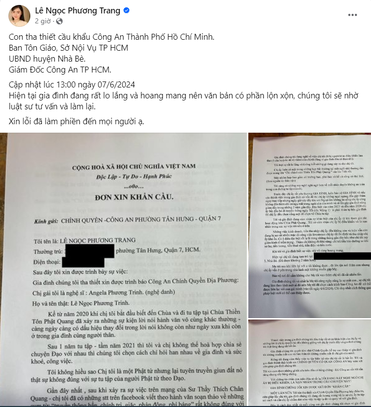 Em gái Angela Phương Trinh gửi đơn cầu cứu Công an, hé lộ chị gái nợ nần, không trả nổi tiền nhà - ảnh 1