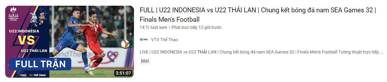 Livestream phát sóng trận chung kết bóng đá nam U22 nhận được nhiều sự đón nhận