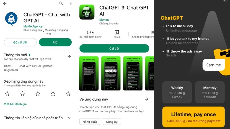 Một số ứng dụng có tên Chat GPT - Ảnh minh họa