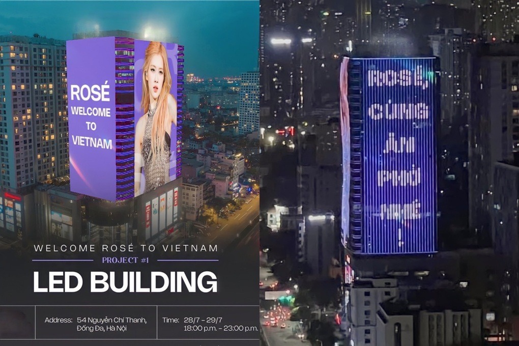 Màn hình quảng cáo trên một tòa nhà 30 tầng ở Hà Nội của cộng đồng fan Rose khiến CĐM không khỏi trầm trồ - Ảnh: RoseGoldvn