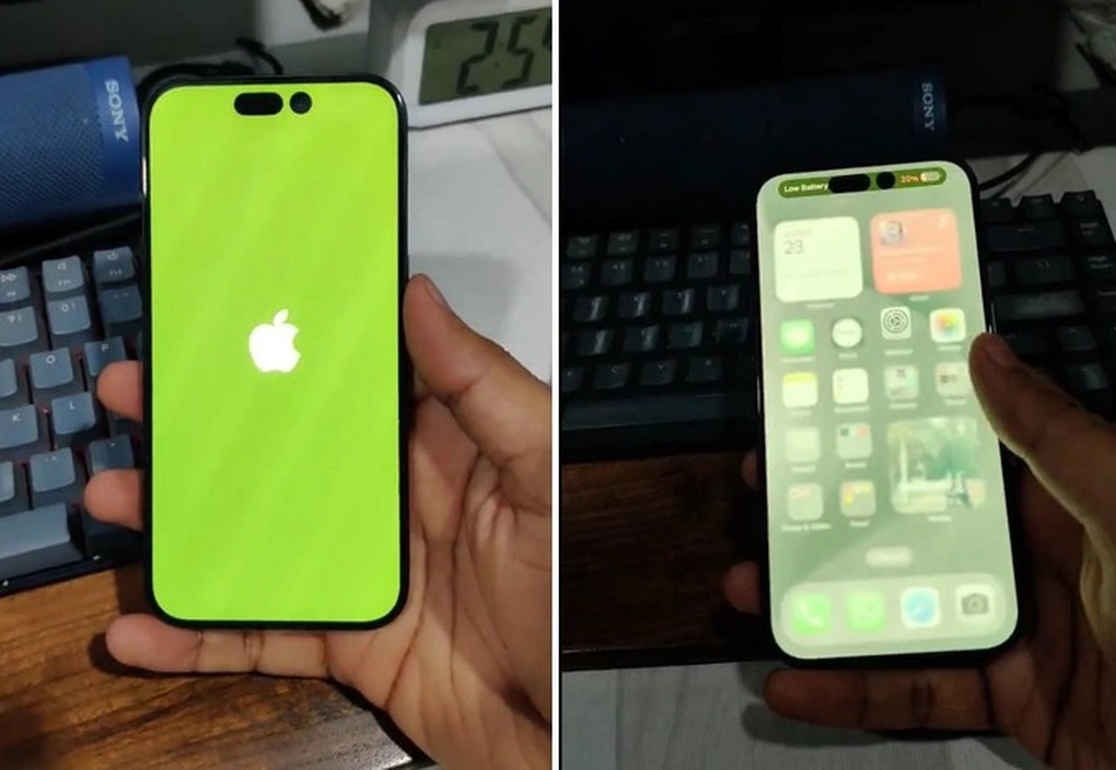Một người dùng đã đăng tải hình ảnh iPhone 15 Pro bị lỗi màn hình ám xanh