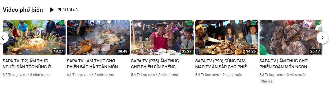 Kênh Youtube Sapa TV được định hướng theo phong cách ăn uống dân dã, làm nổi bật đặc sản vùng cao