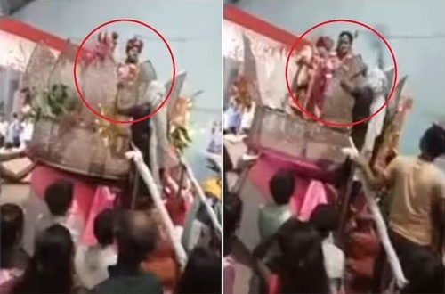 Hình ảnh người mẹ lao đến đánh con dâu ngay giữa đám cưới khiến khách mời hoang mang