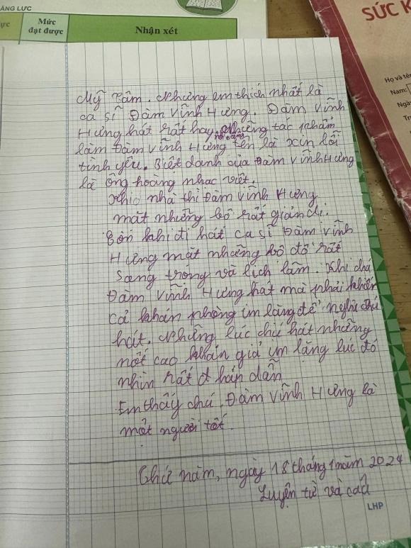 Bài văn miêu tả Đàm Vĩnh Hưng của một cậu học sinh 10 tuổi