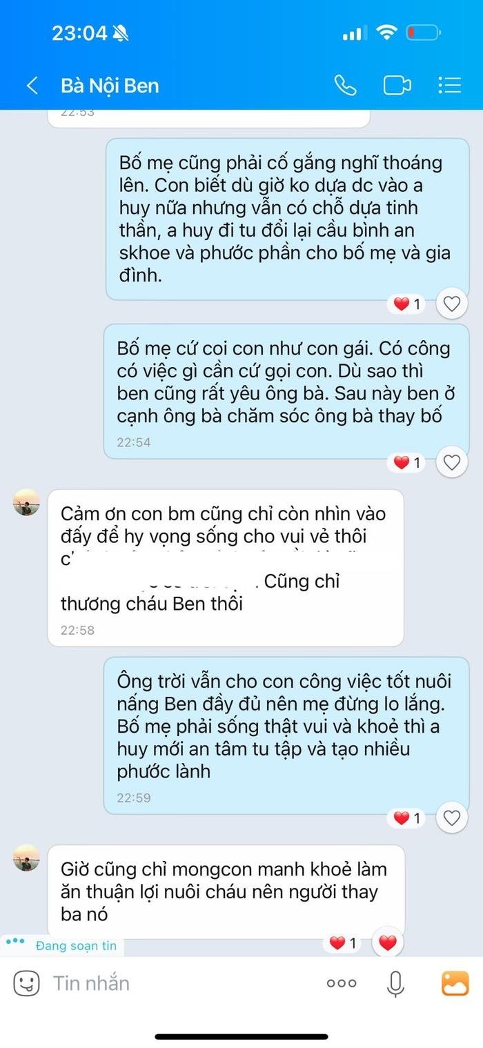 Tin nhắn trò chuyện giữa Linh My và mẹ Huy Cung