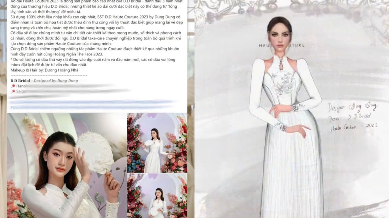 Cận cảnh 'bằng chứng' nhà thiết kế đưa ra để 'tố' vợ Phạm Thoại diện áo dài 'fake' trong đám cưới