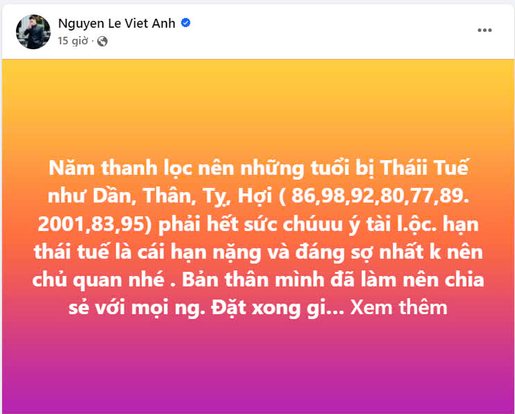 Bài đăng của Việt Anh với nội dung phong thuỷ gây tranh cãi