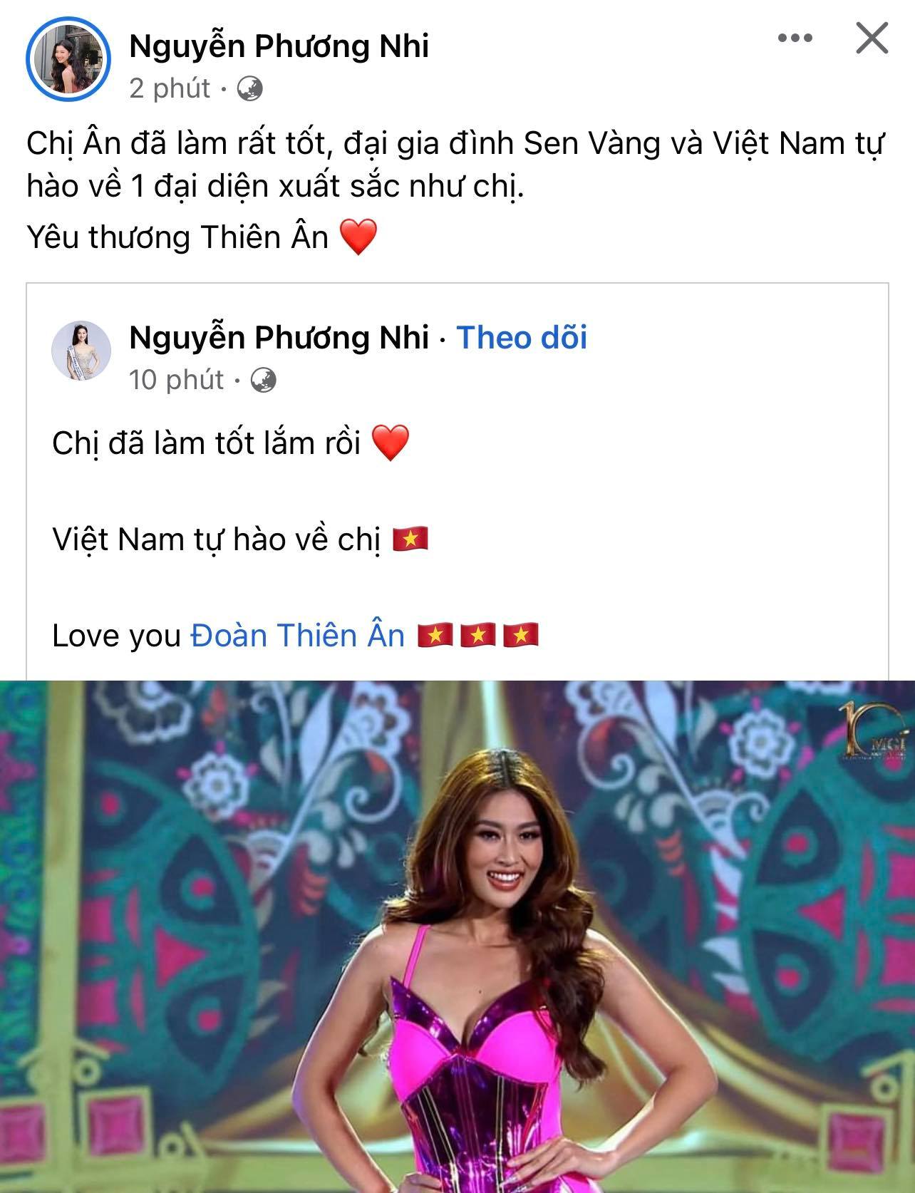 Nhiều sao Việt, đặc biệt là các nàng hậu, siêu mẫu đều đăng bài thể hiện sự ủng hộ Thiên Ân dù cô đã bị loại đáng tiếc 