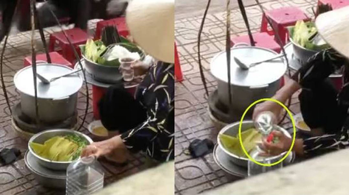 Bà còn đổ nước uống của khách vào can
