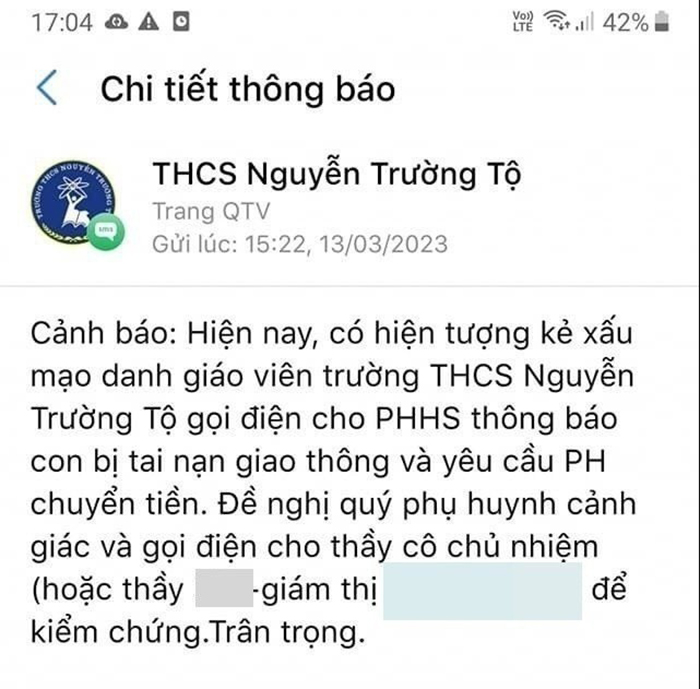 Nhiều thông báo cảnh giác được gửi đến phụ huynh để tránh mất tiền vì lừa đảo