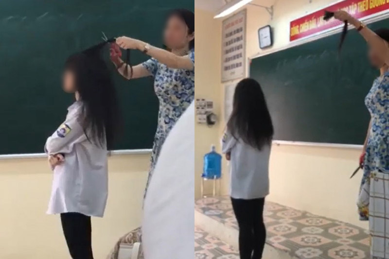 Đoạn clip cô giáo cắt tóc nữ sinh ngay tại lớp học ở tỉnh Vĩnh Phúc