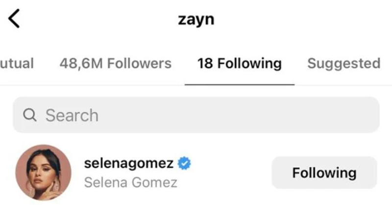 Selena Gomez và Zayn Malik nhấn theo dõi nhau trên Instagram dạo gần đây