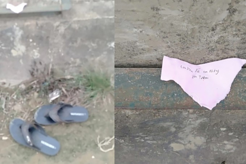 Mảnh giấy và đôi dép mà nam sinh lớp 8 để lại trên cầu sông Dinh khiến người thân lo lắng