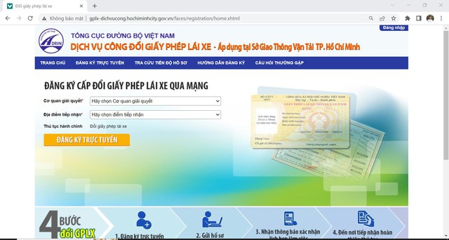 Cổng dịch vụ công thay đổi giấy phép lái xe tại Sở Giao thông vận tải TP.HCM