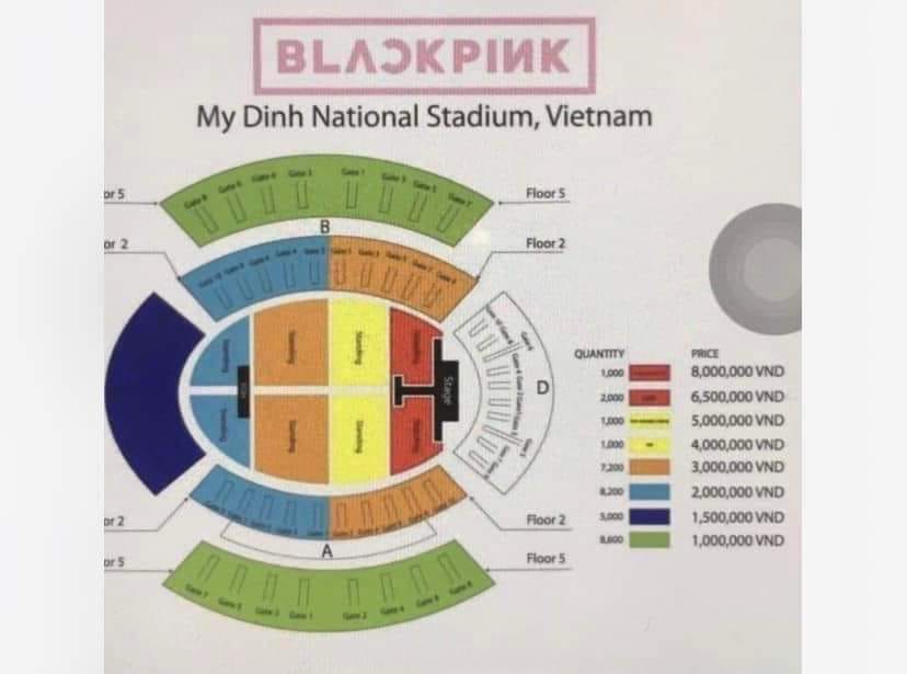 Bảng giá vé được cộng đồng mạng chia sẻ bị nghi là vé trong concert của BLACKPINK