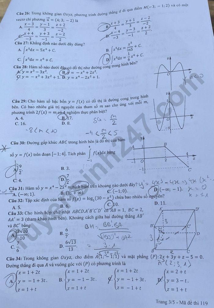 Gợi ý đáp án thi tốt nghiệp THPT 2023 môn Toán mã đề 119 - ảnh 3