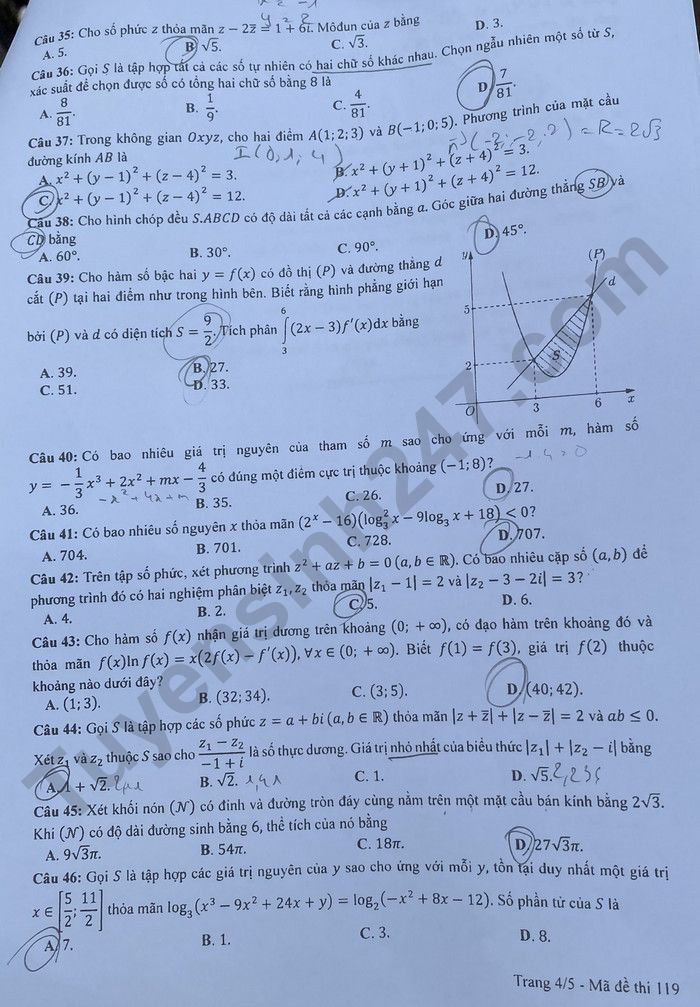 Gợi ý đáp án thi tốt nghiệp THPT 2023 môn Toán mã đề 119 - ảnh 4